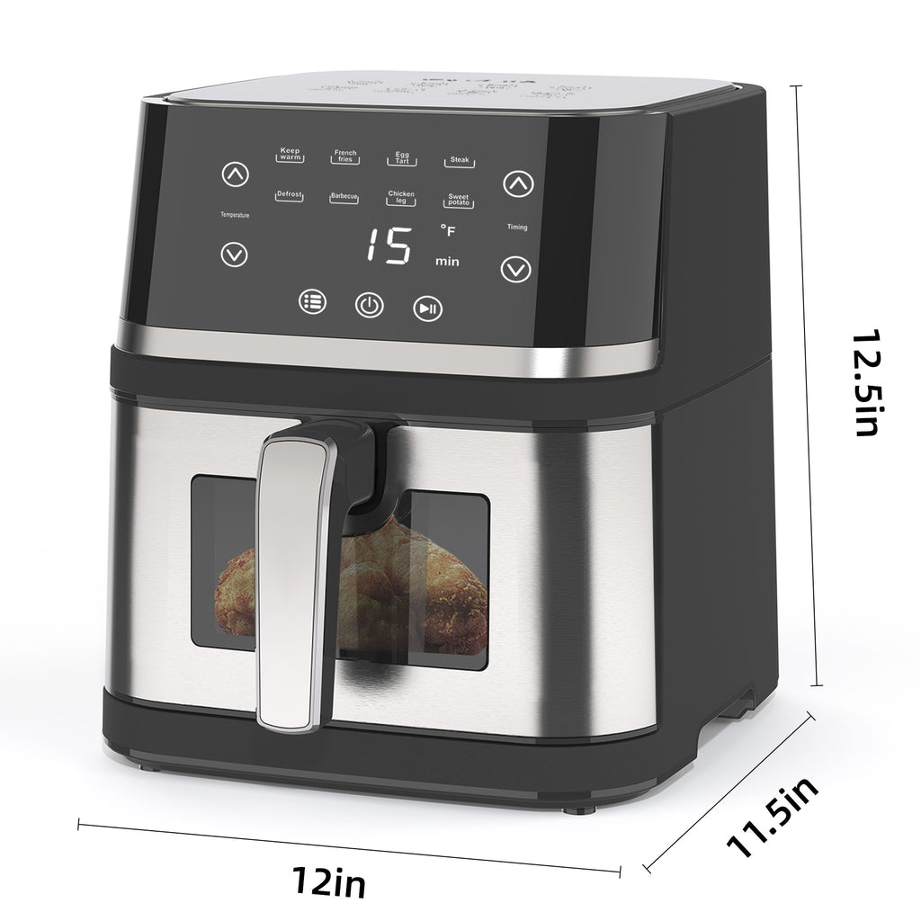 Abovemoon Stainless Steel 8Qt Large Digital Air Fryer with Window for Kitchen Use,Nonstick Made without PFAS,Touchscreen Display,400F,Kitchen Appliances,NonStick Basket,Black airfryer