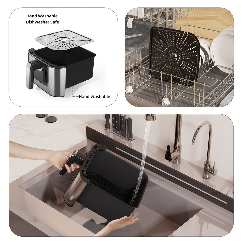 Abovemoon Stainless Steel 8Qt Large Digital Air Fryer with Window for Kitchen Use,Nonstick Made without PFAS,Touchscreen Display,400F,Kitchen Appliances,NonStick Basket,Black airfryer