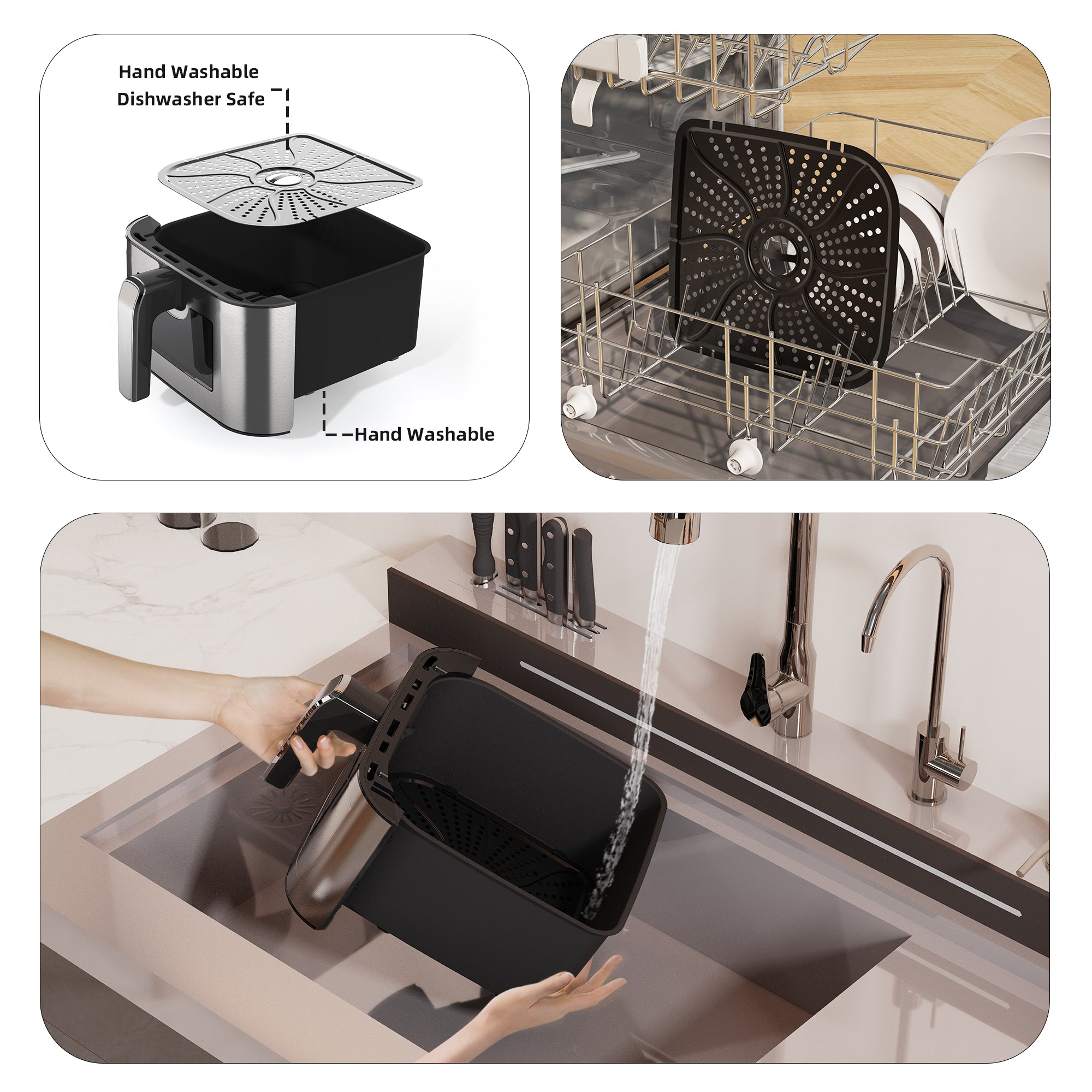 Abovemoon Stainless Steel 8Qt Large Digital Air Fryer with Window for Kitchen Use,Nonstick Made without PFAS,Touchscreen Display,400F,Kitchen Appliances,NonStick Basket,Black airfryer