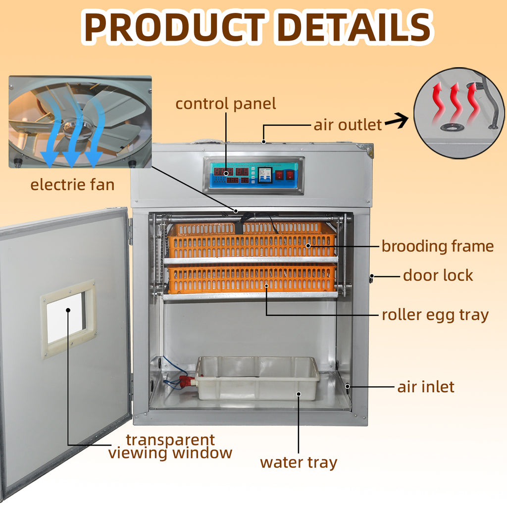 176 Egg Incubator with Automatic Egg Turning,Temperature Control and Humidity Control,Hatching Eggs,Chicken,Ducks,Poultry,Industrial Brooding Machine Chicken Incubator for Farm,Lab,Home,Indoor