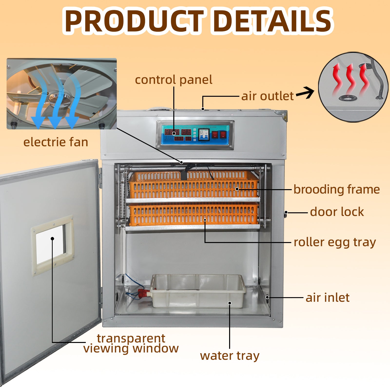 176 Egg Incubator with Automatic Egg Turning,Temperature Control and Humidity Control,Hatching Eggs,Chicken,Ducks,Poultry,Industrial Brooding Machine Chicken Incubator for Farm,Lab,Home,Indoor