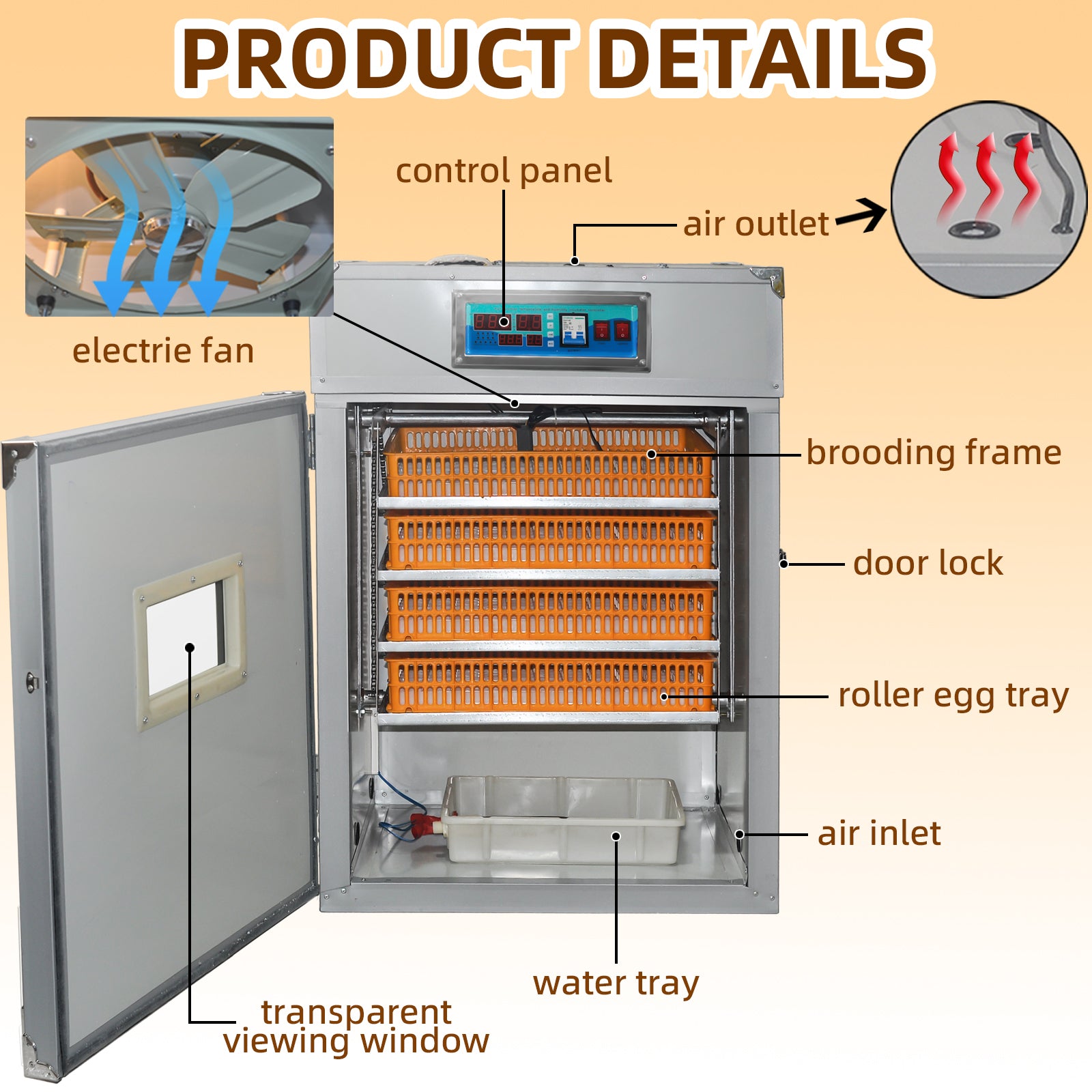 352 Egg Incubator with Automatic Egg Turning,Temperature Control and Humidity Control,Hatching Eggs,Chicken,Ducks,Poultry,Industrial Brooding Machine Chicken Incubator for Farm,Lab,Home,Indoor