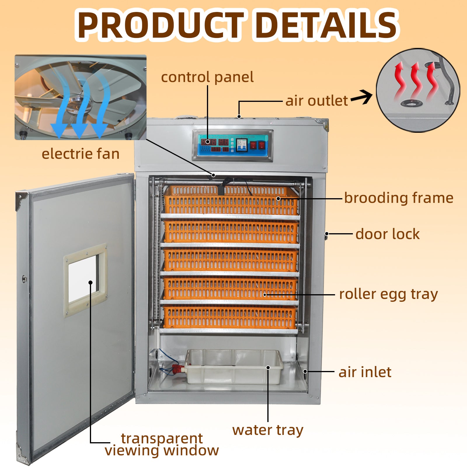 440 Egg Incubator with Automatic Egg Turning,Temperature Control and Humidity Control,Hatching Eggs,Chicken,Ducks,Poultry,Industrial Brooding Machine Chicken Incubator for Farm,Lab,Home,Indoor