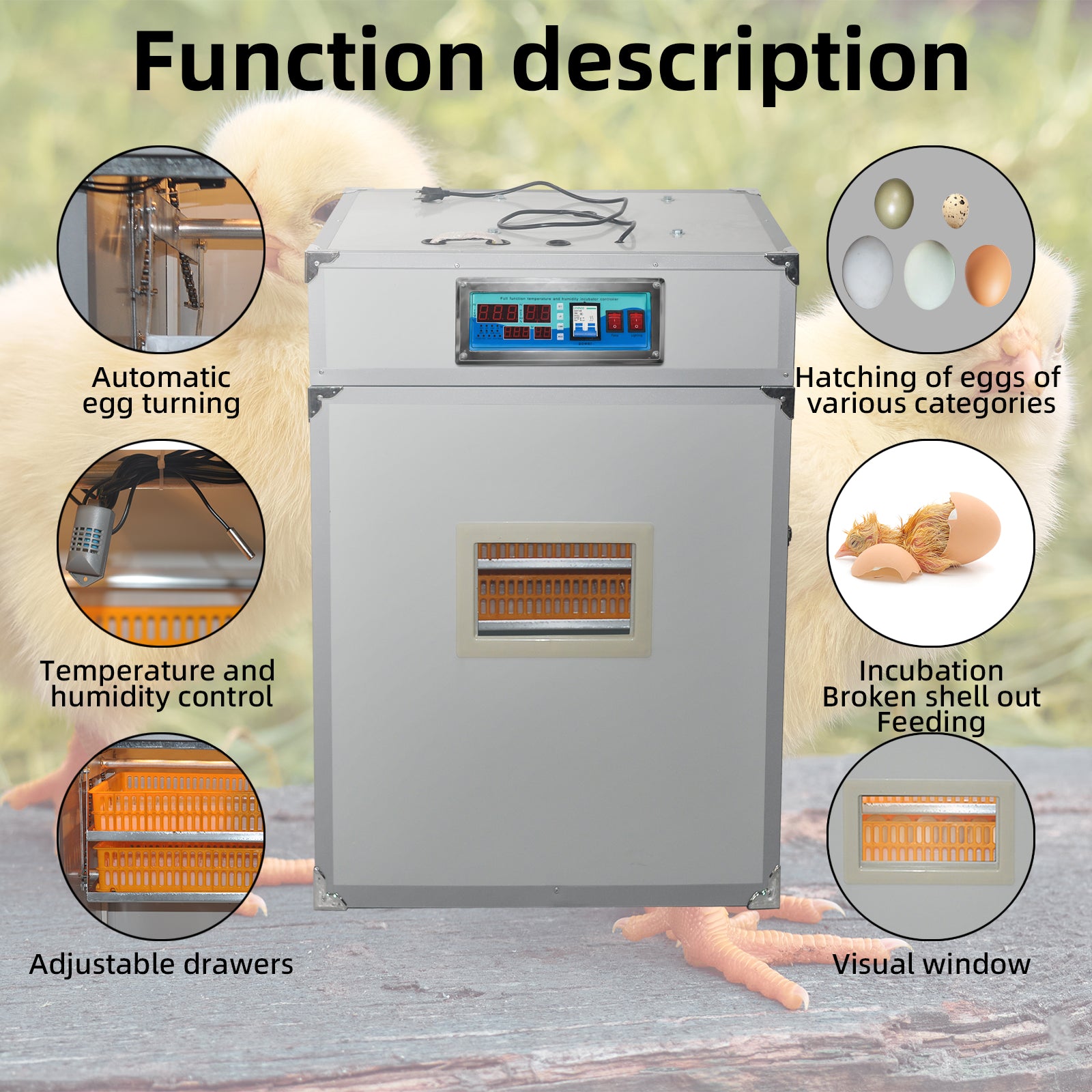 440 Egg Incubator with Automatic Egg Turning,Temperature Control and Humidity Control,Hatching Eggs,Chicken,Ducks,Poultry,Industrial Brooding Machine Chicken Incubator for Farm,Lab,Home,Indoor