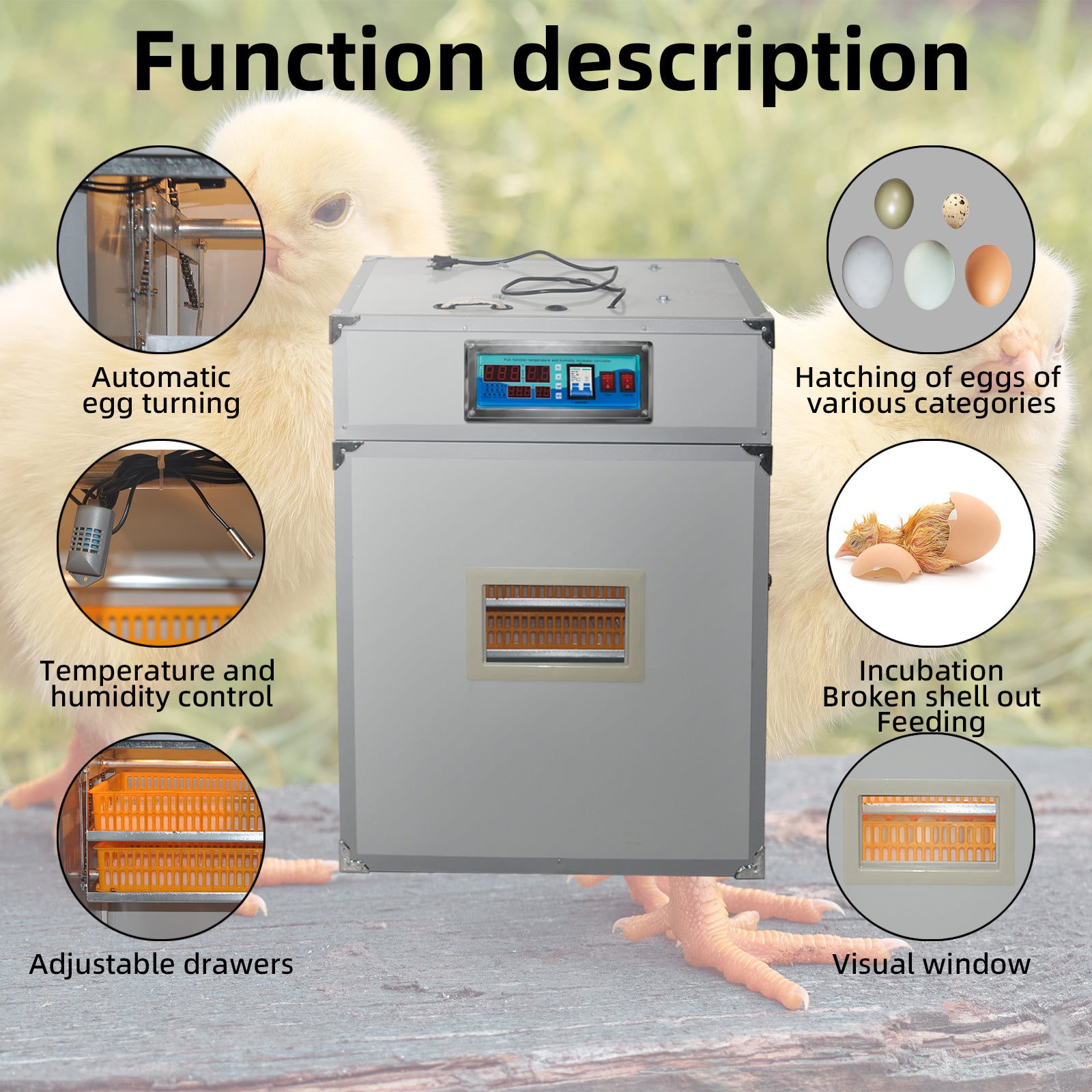 264 Egg Incubator with Automatic Egg Turning,Temperature Control and Humidity Control,Hatching Eggs,Chicken,Ducks,Poultry,Industrial Brooding Machine Chicken Incubator for Farm,Lab,Home,Indoor