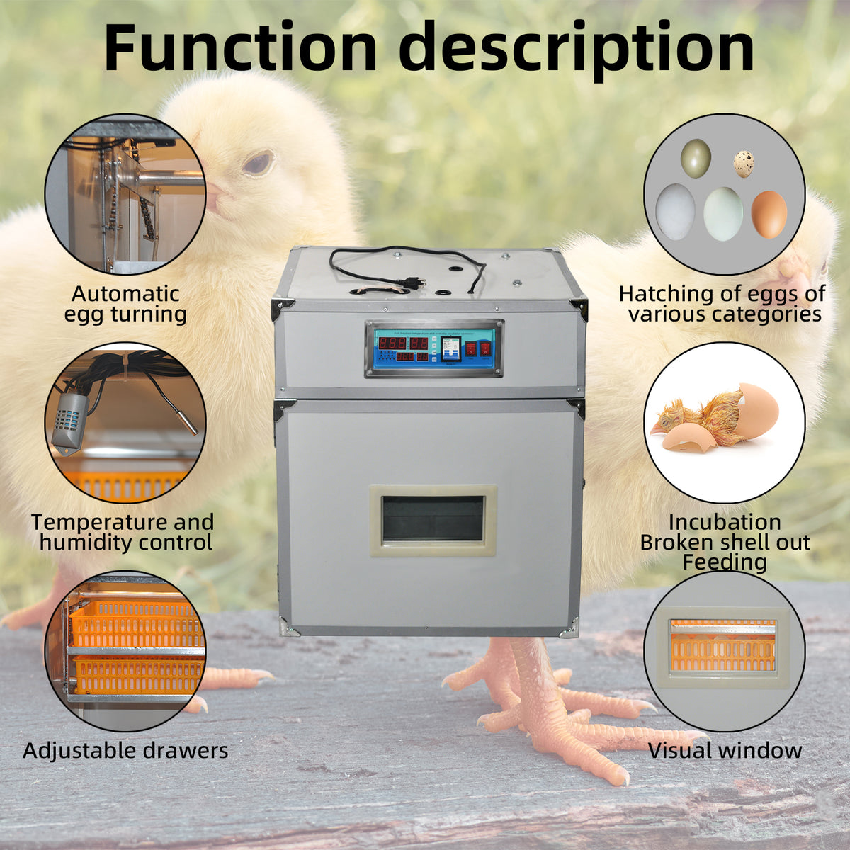 Temperature Control For Brooding Broiler 88 Egg Incubator with Automatic Egg Turning,Temperature Control and Hu ...