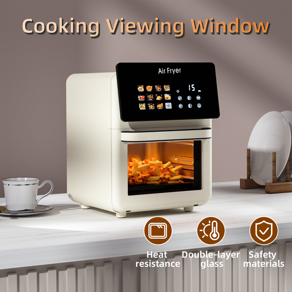 AboveMoon 10L Large Xl Pro Air Fryer Oven With Grill Combo For Kitchen Countertop Use,12 in 1 Smart Convection Ovens,AirFryer With Glass View Window,Nonstick Basket,Fryer Liners,Removable Door-White