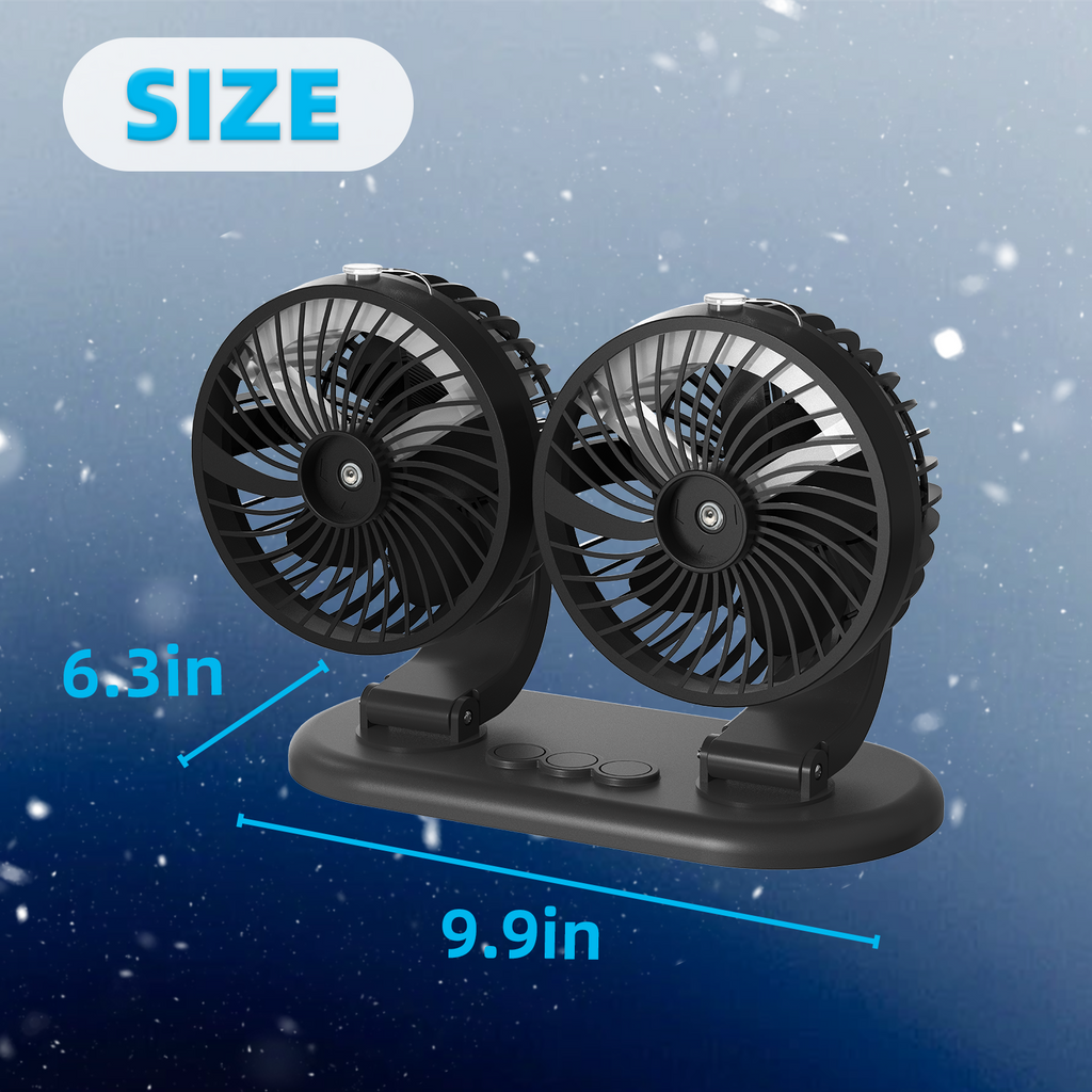 Car Fan 5V Portable Auto Cooling Misting Fan Dual Head Rotatable USB Vehicle Fans 2 Speeds Strong Wind Electric Air Circulation Fans for Car Dashboard Truck SUV Sedan RV Van Boat Golf Cart