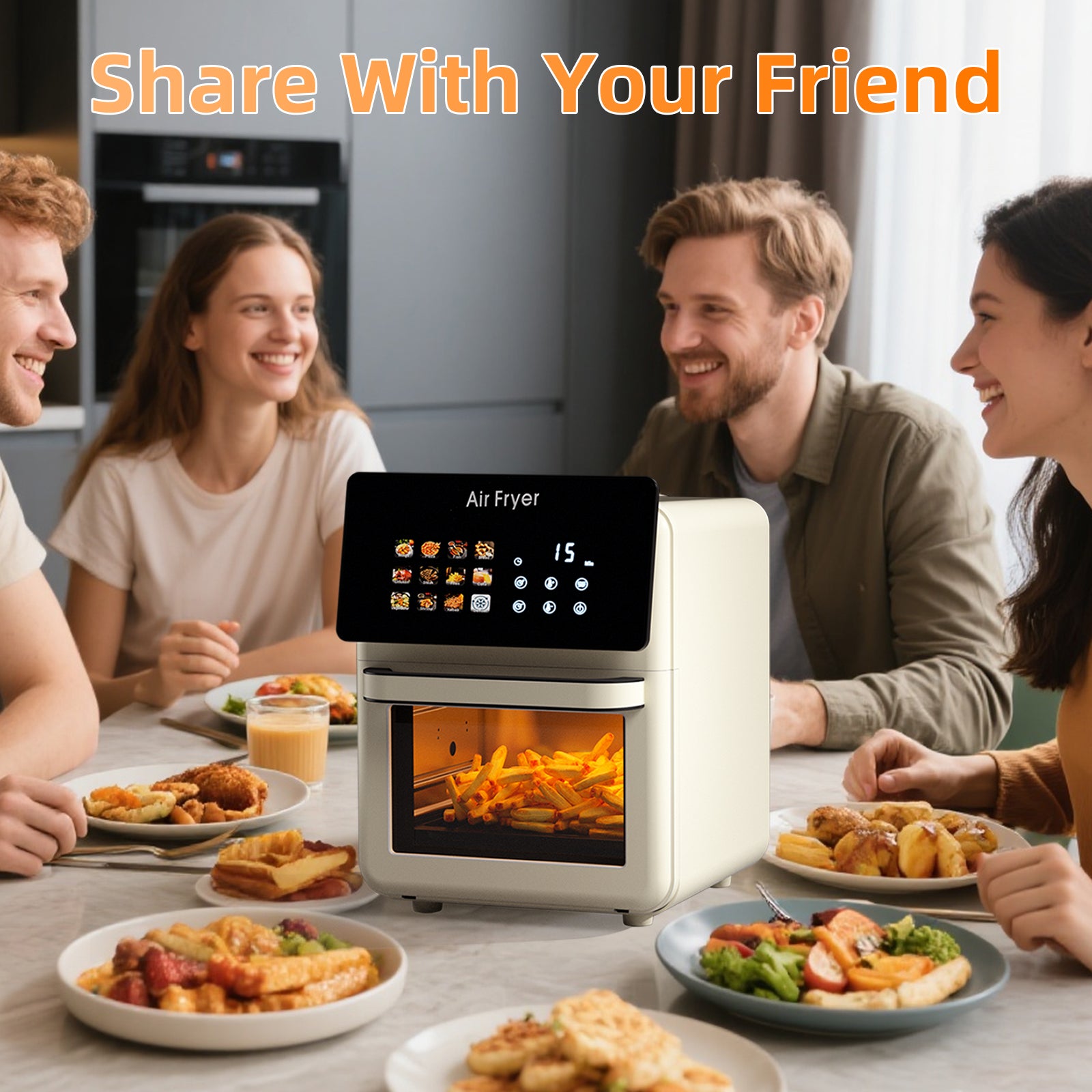 AboveMoon 10L Large Xl Pro Air Fryer Oven With Grill Combo For Kitchen Countertop Use,12 in 1 Smart Convection Ovens,AirFryer With Glass View Window,Nonstick Basket,Fryer Liners,Removable Door-White