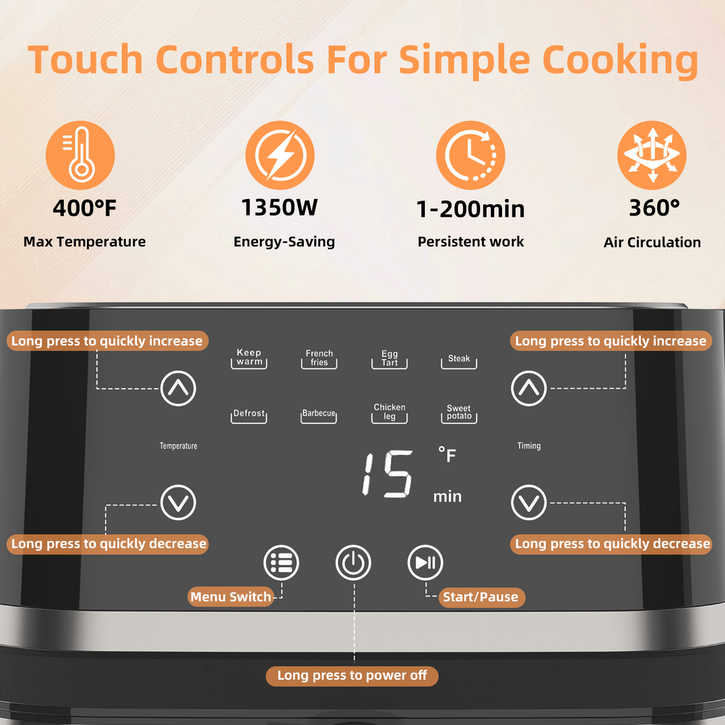 Abovemoon Stainless Steel 8Qt Large Digital Air Fryer with Window for Kitchen Use,Nonstick Made without PFAS,Touchscreen Display,400F,Kitchen Appliances,NonStick Basket,Black airfryer