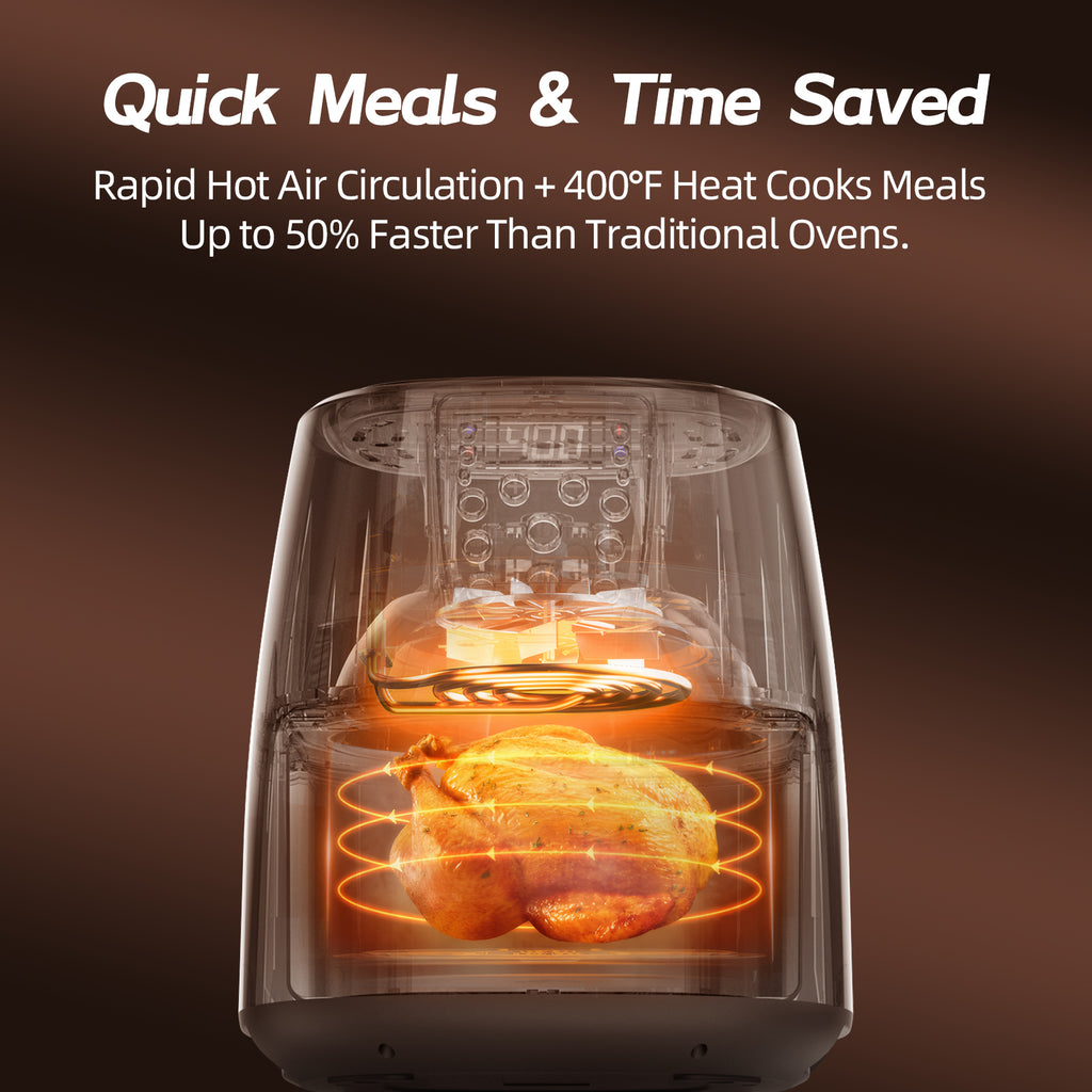 AboveMoon 6.0 QT Large Digital Air Fryer with Window for Kitchen Use,Nonstick Made without PFAS, Touchscreen Display,400F,Customized Temp/Time,NonStick Basket,Black