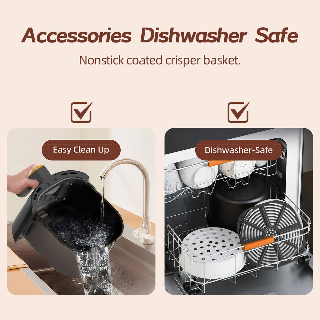 AboveMoon 6.0 QT Large Digital Air Fryer with Window for Kitchen Use,Nonstick Made without PFAS, Touchscreen Display,400F,Customized Temp/Time,NonStick Basket,Black