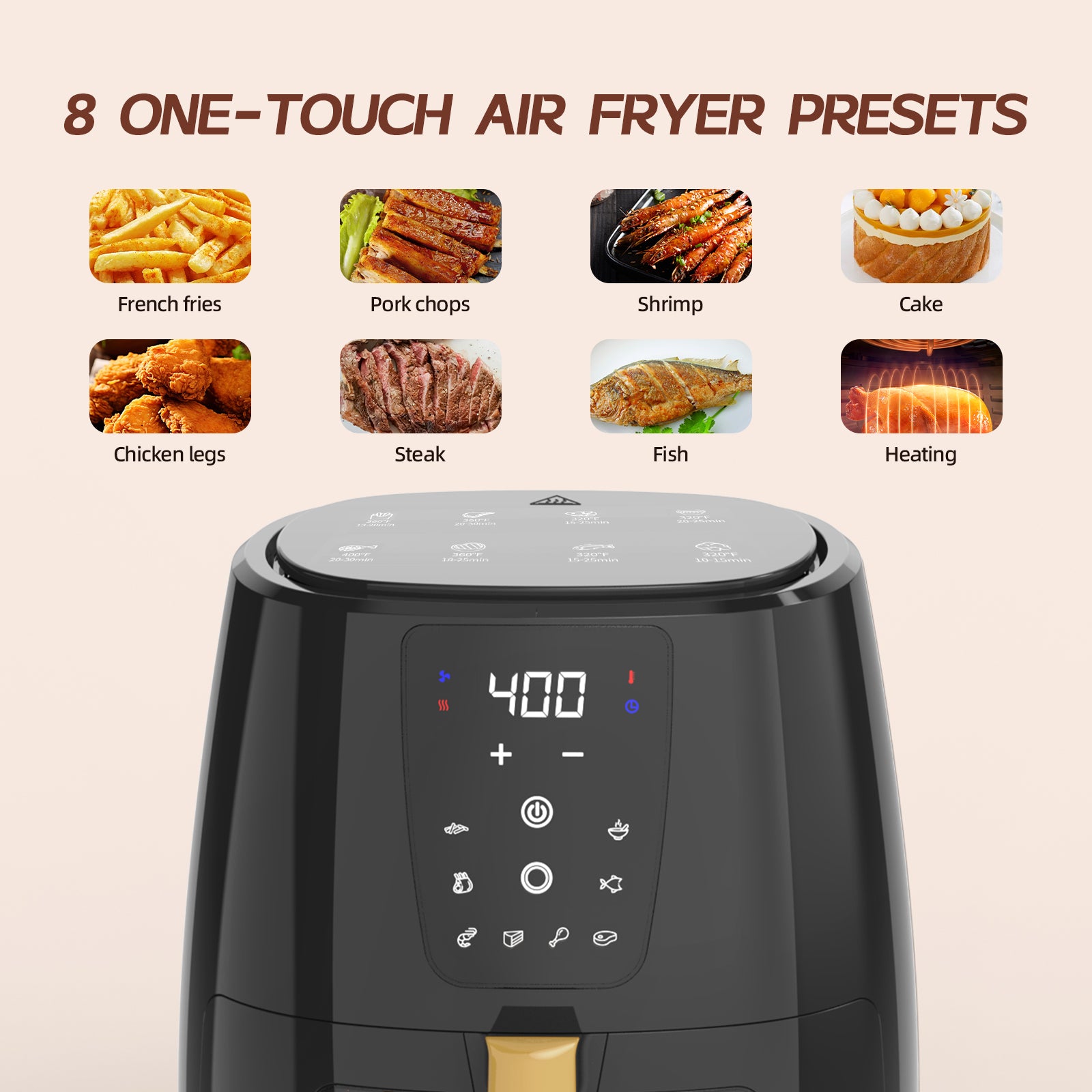 AboveMoon 6.0 QT Large Digital Air Fryer with Window for Kitchen Use,Nonstick Made without PFAS, Touchscreen Display,400F,Customized Temp/Time,NonStick Basket,Black