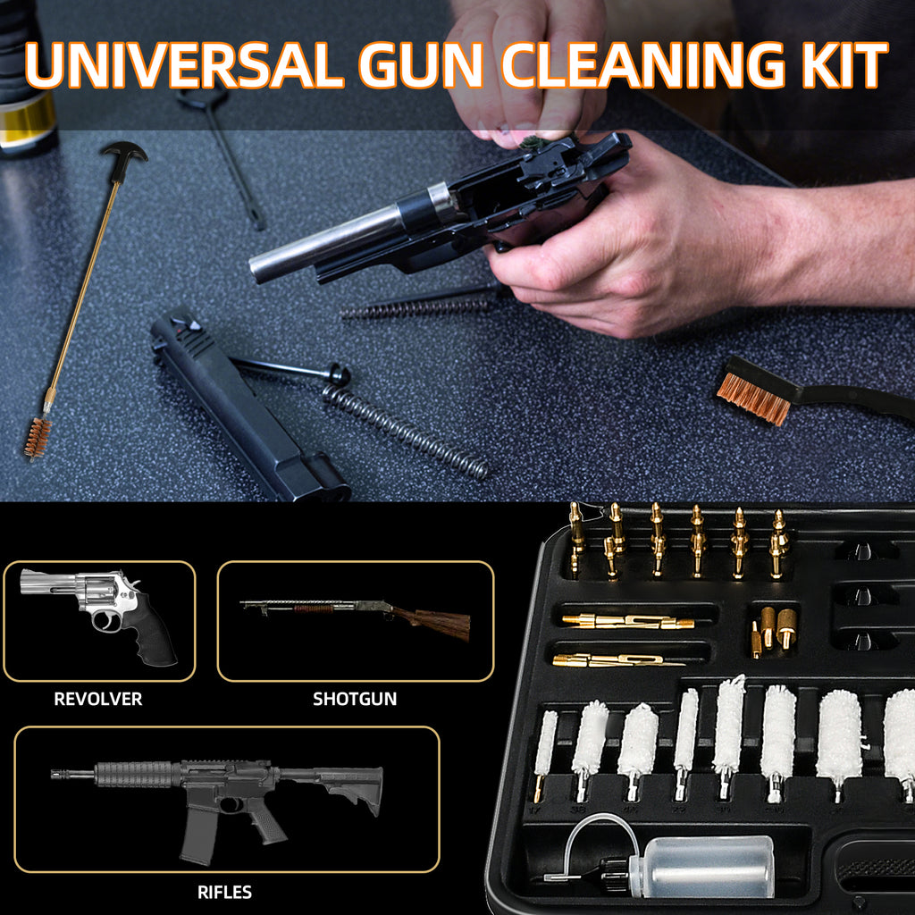 Universal Gun Cleaning Kit for Caliber Pistol Rifle Handgun Shotgun Hunting Cleaning Kit with Universal Accessories & Mat Portable Case Gifts for Men Brass
