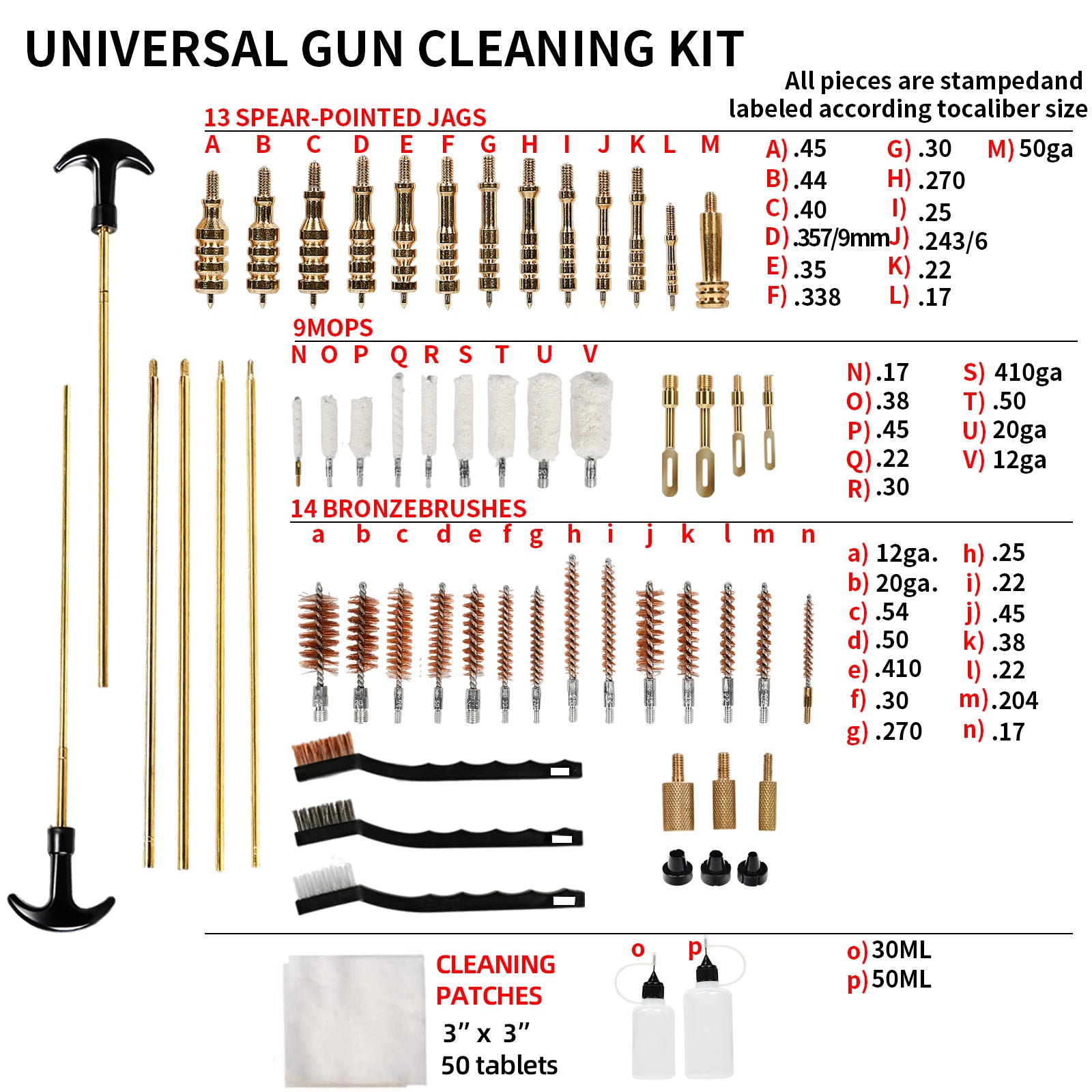 Universal Gun Cleaning Kit for Caliber Pistol Rifle Handgun Shotgun Hunting Cleaning Kit with Universal Accessories & Mat Portable Case Gifts for Men Brass
