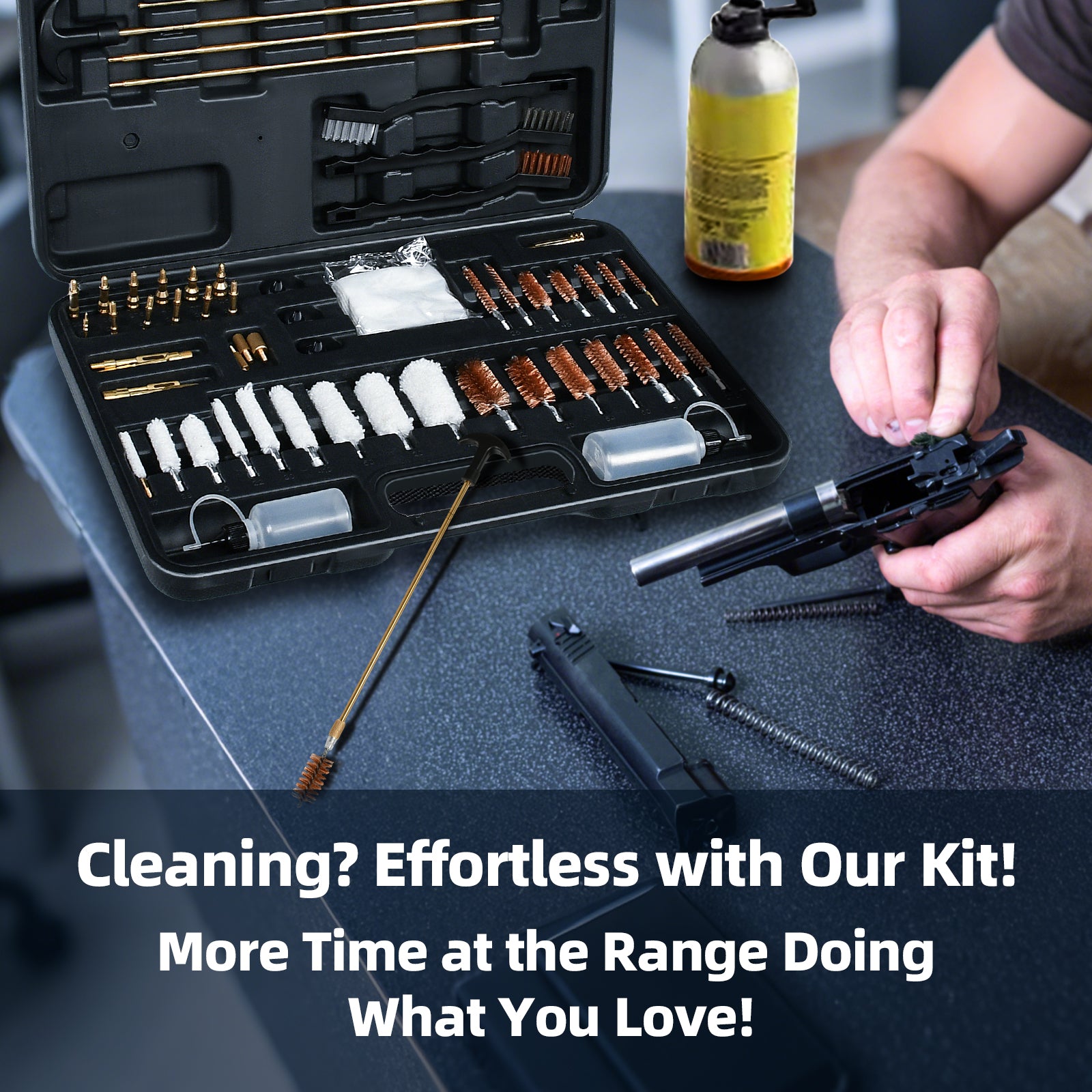Universal Gun Cleaning Kit for Caliber Pistol Rifle Handgun Shotgun Hunting Cleaning Kit with Universal Accessories & Mat Portable Case Gifts for Men Brass