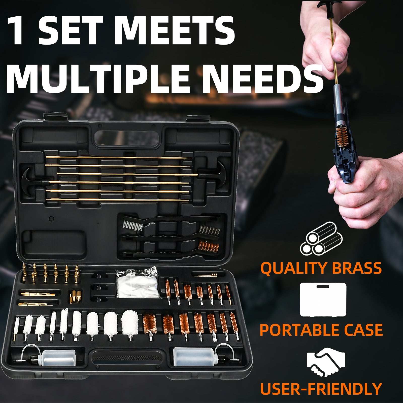 Universal Gun Cleaning Kit for Caliber Pistol Rifle Handgun Shotgun Hunting Cleaning Kit with Universal Accessories & Mat Portable Case Gifts for Men Brass
