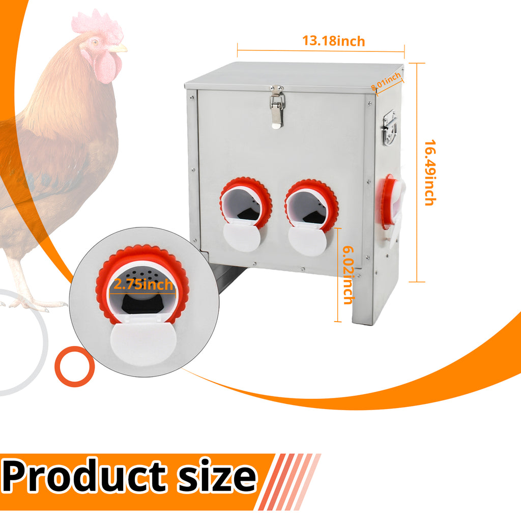 Metal Automatic Chicken Feeder 30LBS with 4 Ports,No Feed Waste,All Seasons Support,Weather-Resistant and Animal-Proof,Suitable for Chicken,Geese,Ducks,Turkeys,Quails