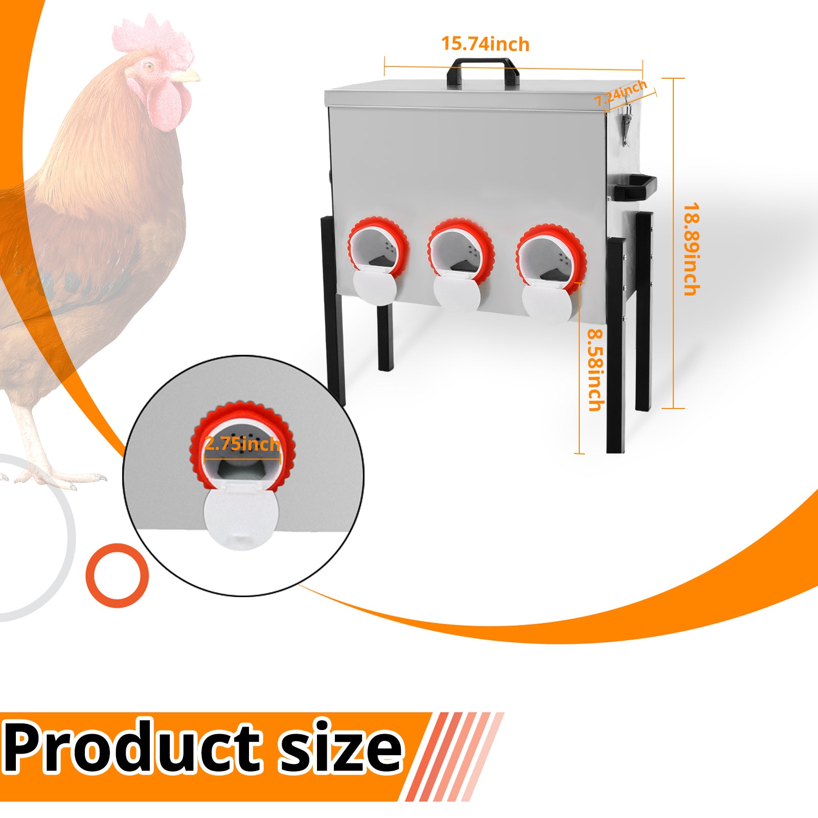 Metal Automatic Chicken Feeder 30LBS with 6 Ports,No Feed Waste,All Seasons Support,Weather-Resistant and Animal-Proof,Suitable for Chicken,Geese,Ducks,Turkeys,Quails
