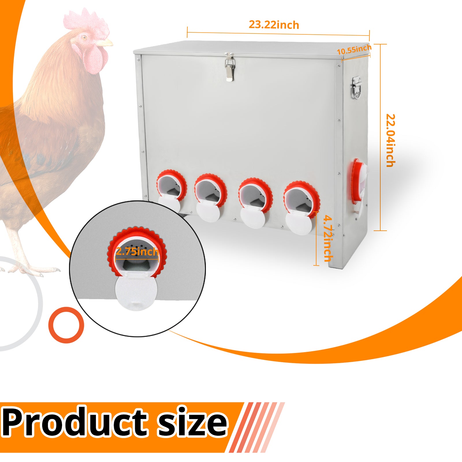 Metal Automatic Chicken Feeder 90LBS with 10 Ports,No Feed Waste,All Seasons Support,Weather-Resistant and Animal-Proof,Suitable for Chicken,Geese,Ducks,Turkeys,Quails