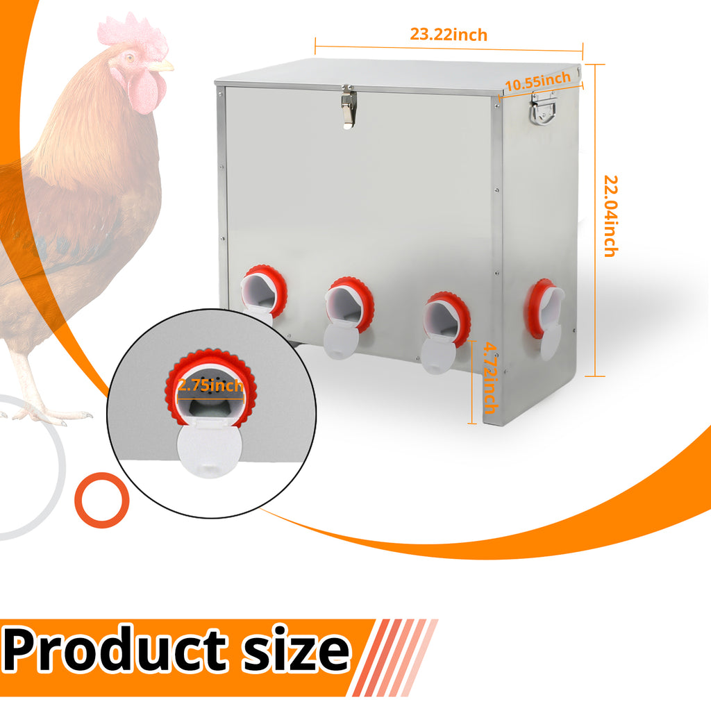 Metal Automatic Chicken Feeder 90LBS with 8 Ports,No Feed Waste,All Seasons Support,Weather-Resistant and Animal-Proof,Suitable for Chicken,Geese,Ducks,Turkeys,Quails