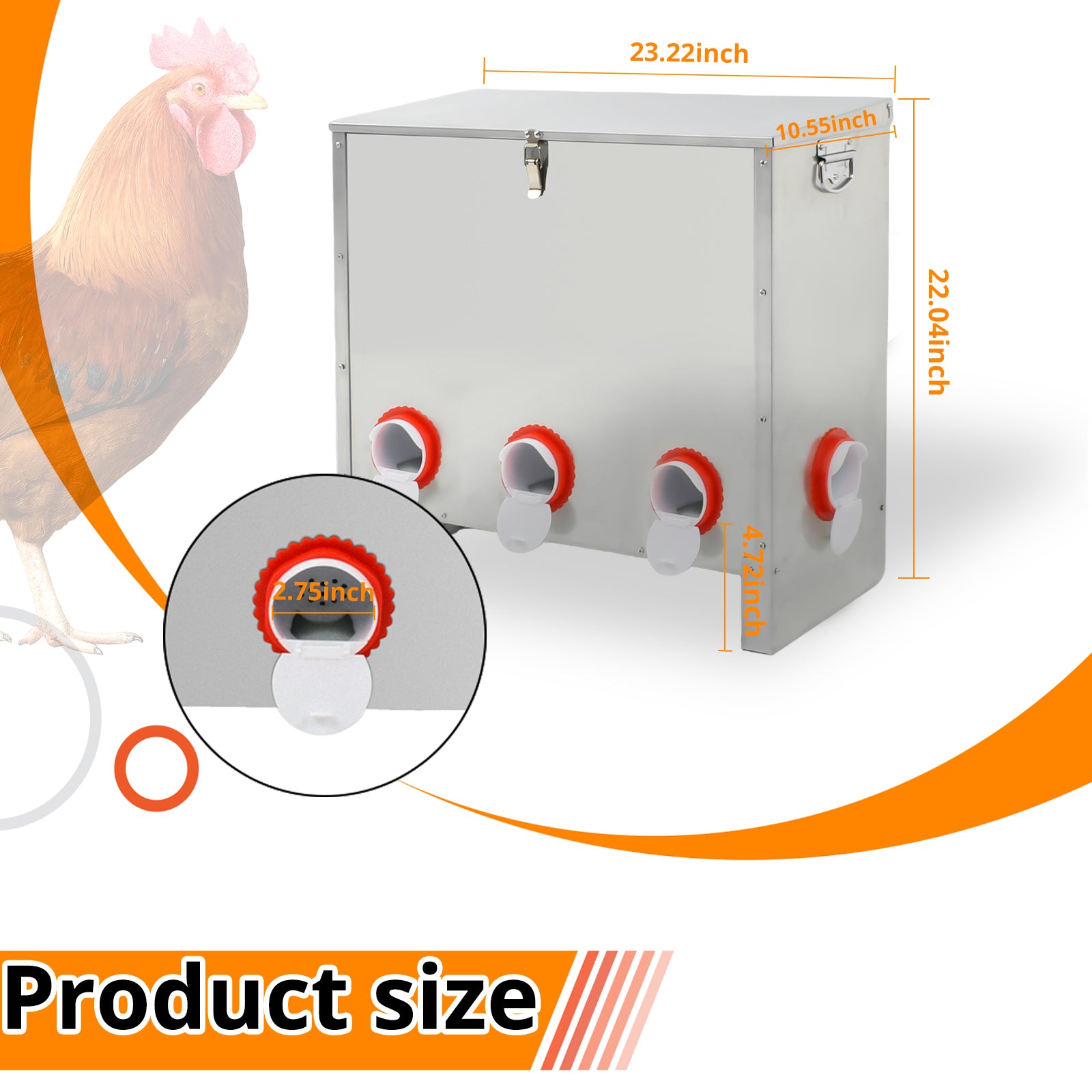 Metal Automatic Chicken Feeder 90LBS with 8 Ports,No Feed Waste,All Seasons Support,Weather-Resistant and Animal-Proof,Suitable for Chicken,Geese,Ducks,Turkeys,Quails