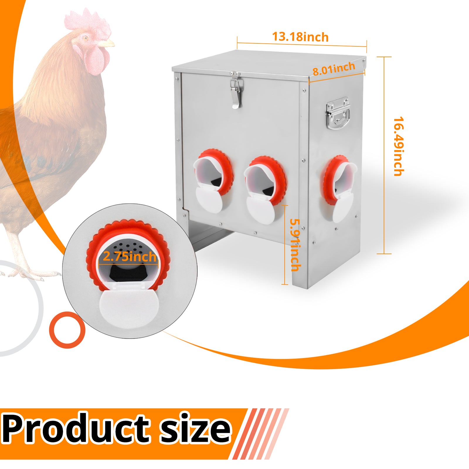 Metal Automatic Chicken Feeder 30LBS with 6 Ports,No Feed Waste,All Seasons Support,Weather-Resistant and Animal-Proof,Suitable for Chicken,Geese,Ducks,Turkeys,Quails