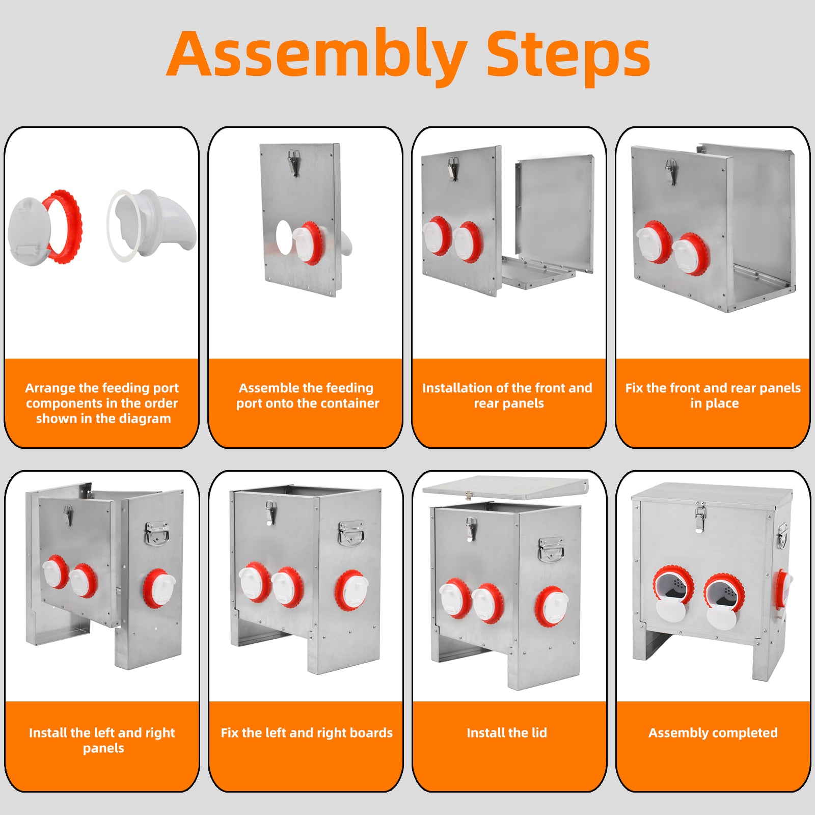 Metal Automatic Chicken Feeder 30LBS with 4 Ports,No Feed Waste,All Seasons Support,Weather-Resistant and Animal-Proof,Suitable for Chicken,Geese,Ducks,Turkeys,Quails