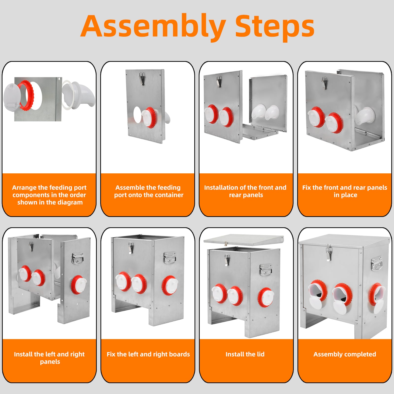 Metal Automatic Chicken Feeder 30LBS with 6 Ports,No Feed Waste,All Seasons Support,Weather-Resistant and Animal-Proof,Suitable for Chicken,Geese,Ducks,Turkeys,Quails