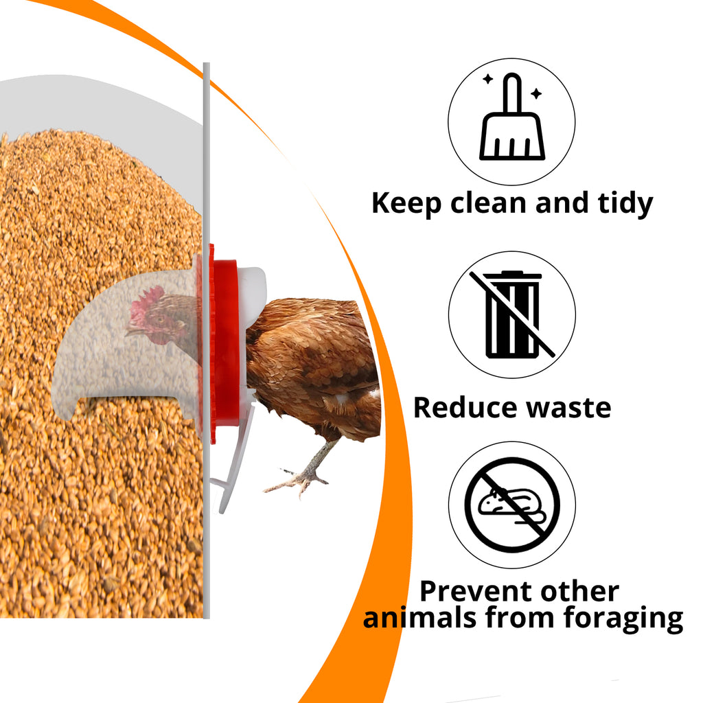 Metal Automatic Chicken Feeder 30LBS with 6 Ports,No Feed Waste,All Seasons Support,Weather-Resistant and Animal-Proof,Suitable for Chicken,Geese,Ducks,Turkeys,Quails