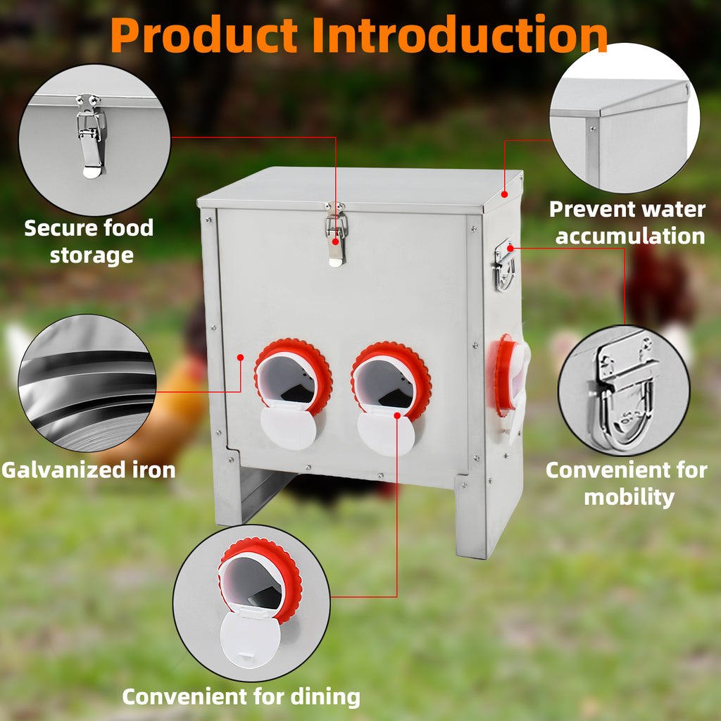 Metal Automatic Chicken Feeder 30LBS with 4 Ports,No Feed Waste,All Seasons Support,Weather-Resistant and Animal-Proof,Suitable for Chicken,Geese,Ducks,Turkeys,Quails