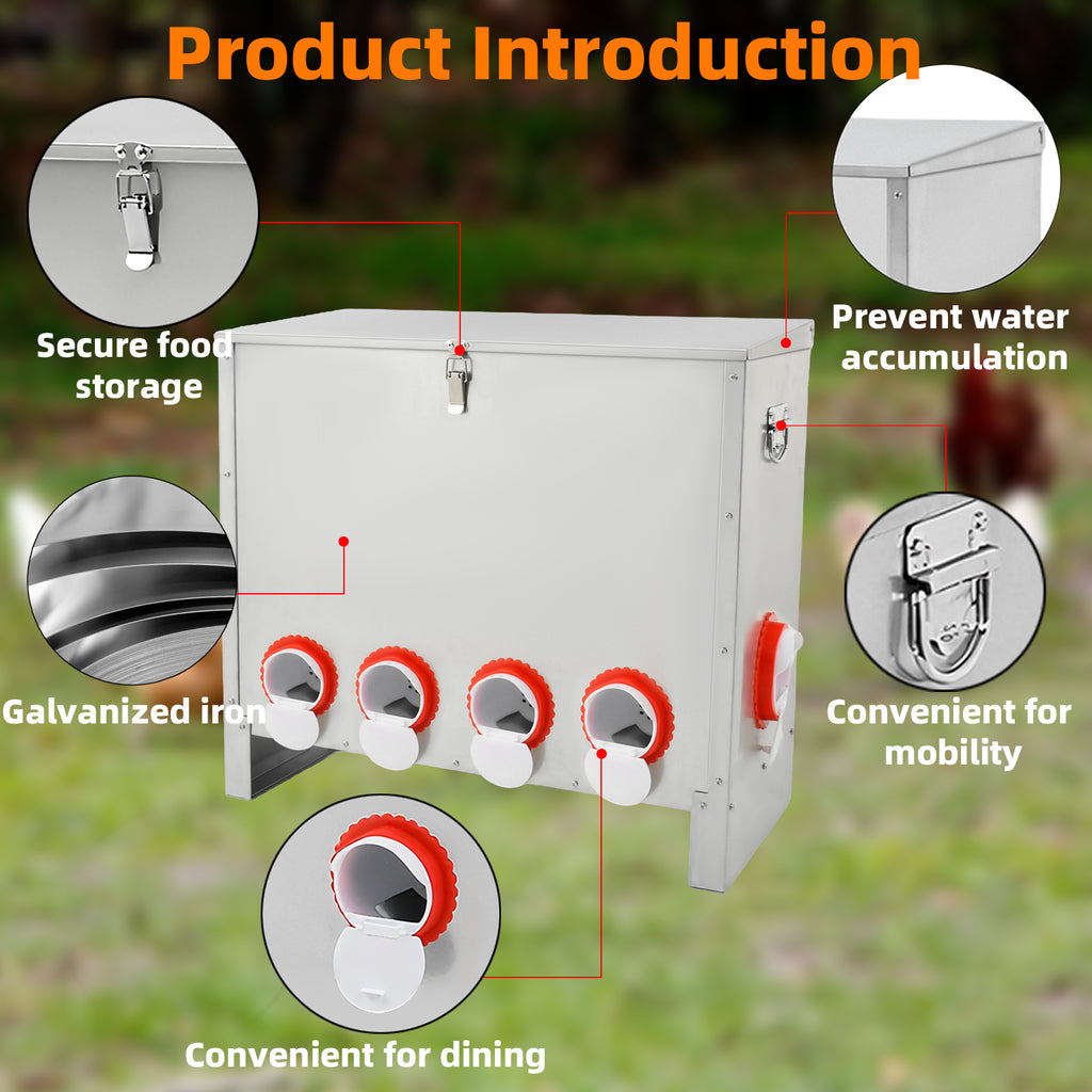 Metal Automatic Chicken Feeder 90LBS with 10 Ports,No Feed Waste,All Seasons Support,Weather-Resistant and Animal-Proof,Suitable for Chicken,Geese,Ducks,Turkeys,Quails