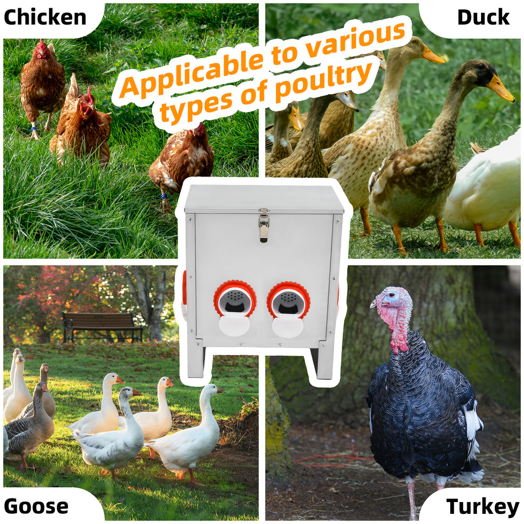 Metal Automatic Chicken Feeder 30LBS with 6 Ports,No Feed Waste,All Seasons Support,Weather-Resistant and Animal-Proof,Suitable for Chicken,Geese,Ducks,Turkeys,Quails