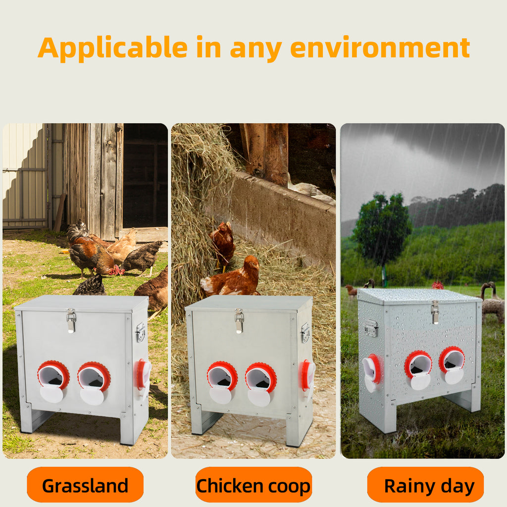 Metal Automatic Chicken Feeder 30LBS with 4 Ports,No Feed Waste,All Seasons Support,Weather-Resistant and Animal-Proof,Suitable for Chicken,Geese,Ducks,Turkeys,Quails