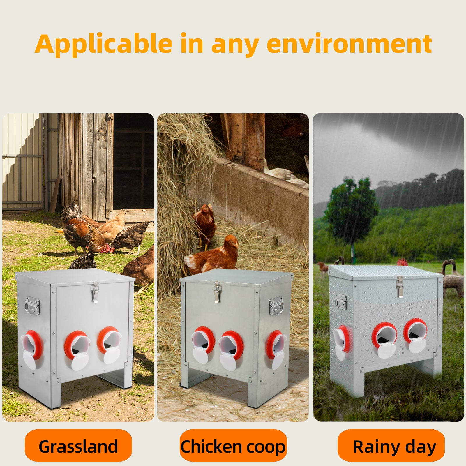 Metal Automatic Chicken Feeder 30LBS with 6 Ports,No Feed Waste,All Seasons Support,Weather-Resistant and Animal-Proof,Suitable for Chicken,Geese,Ducks,Turkeys,Quails