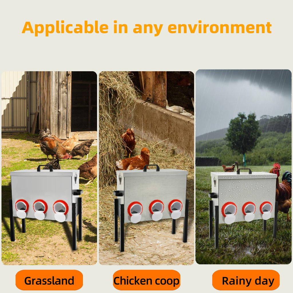 Metal Automatic Chicken Feeder 30LBS with 6 Ports,No Feed Waste,All Seasons Support,Weather-Resistant and Animal-Proof,Suitable for Chicken,Geese,Ducks,Turkeys,Quails