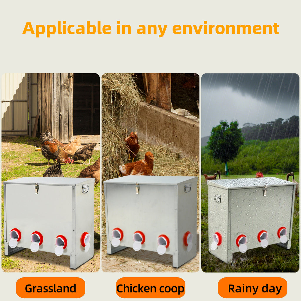 Metal Automatic Chicken Feeder 90LBS with 8 Ports,No Feed Waste,All Seasons Support,Weather-Resistant and Animal-Proof,Suitable for Chicken,Geese,Ducks,Turkeys,Quails