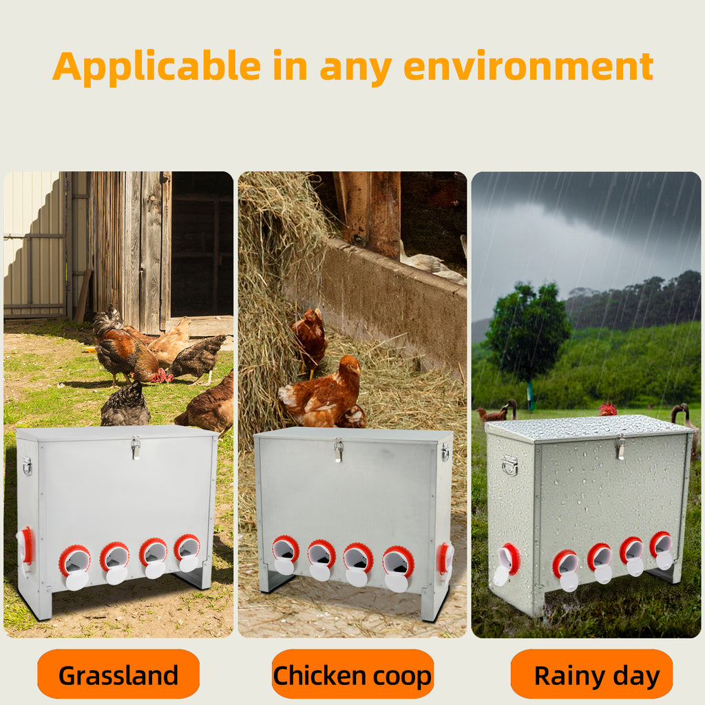 Metal Automatic Chicken Feeder 90LBS with 10 Ports,No Feed Waste,All Seasons Support,Weather-Resistant and Animal-Proof,Suitable for Chicken,Geese,Ducks,Turkeys,Quails