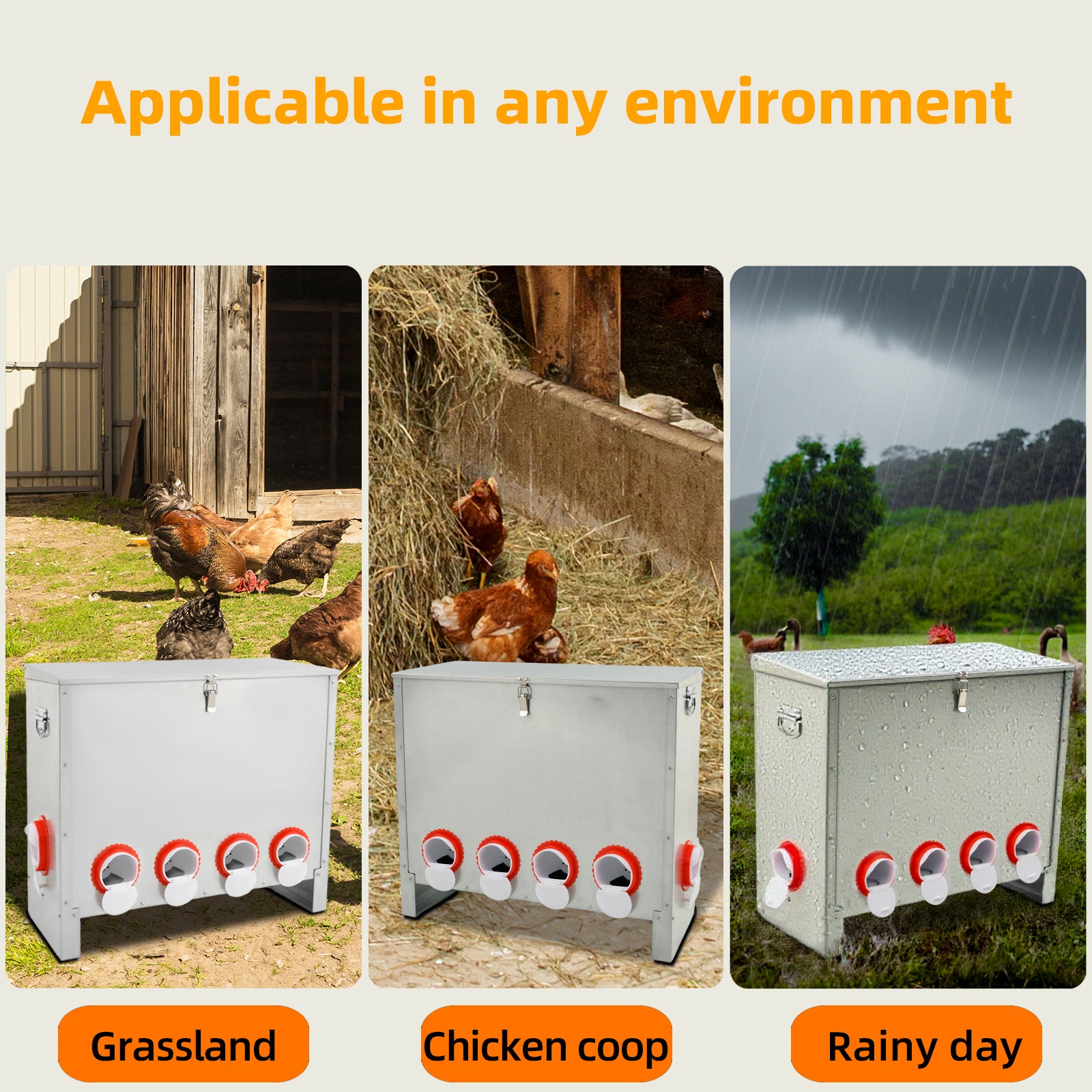 Metal Automatic Chicken Feeder 90LBS with 10 Ports,No Feed Waste,All Seasons Support,Weather-Resistant and Animal-Proof,Suitable for Chicken,Geese,Ducks,Turkeys,Quails