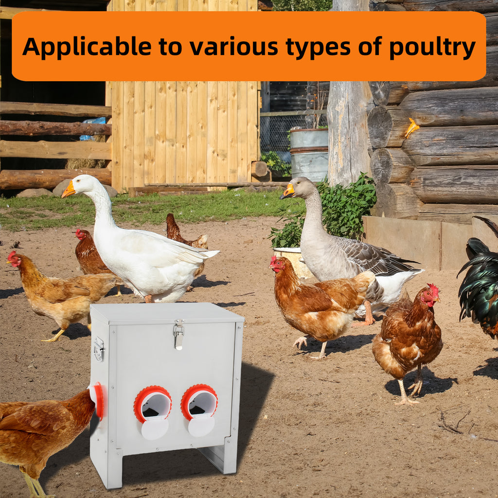 Metal Automatic Chicken Feeder 30LBS with 4 Ports,No Feed Waste,All Seasons Support,Weather-Resistant and Animal-Proof,Suitable for Chicken,Geese,Ducks,Turkeys,Quails