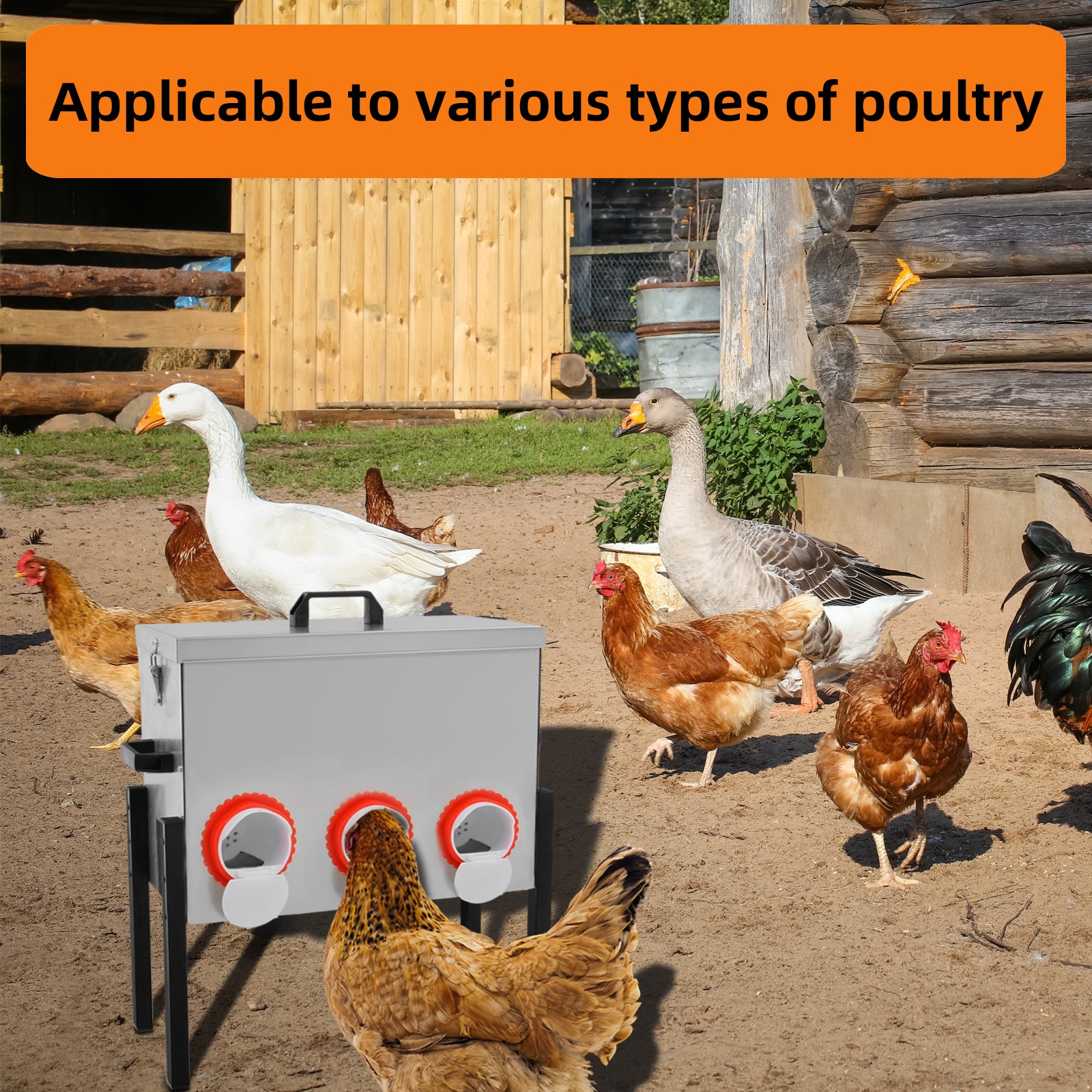Metal Automatic Chicken Feeder 30LBS with 6 Ports,No Feed Waste,All Seasons Support,Weather-Resistant and Animal-Proof,Suitable for Chicken,Geese,Ducks,Turkeys,Quails