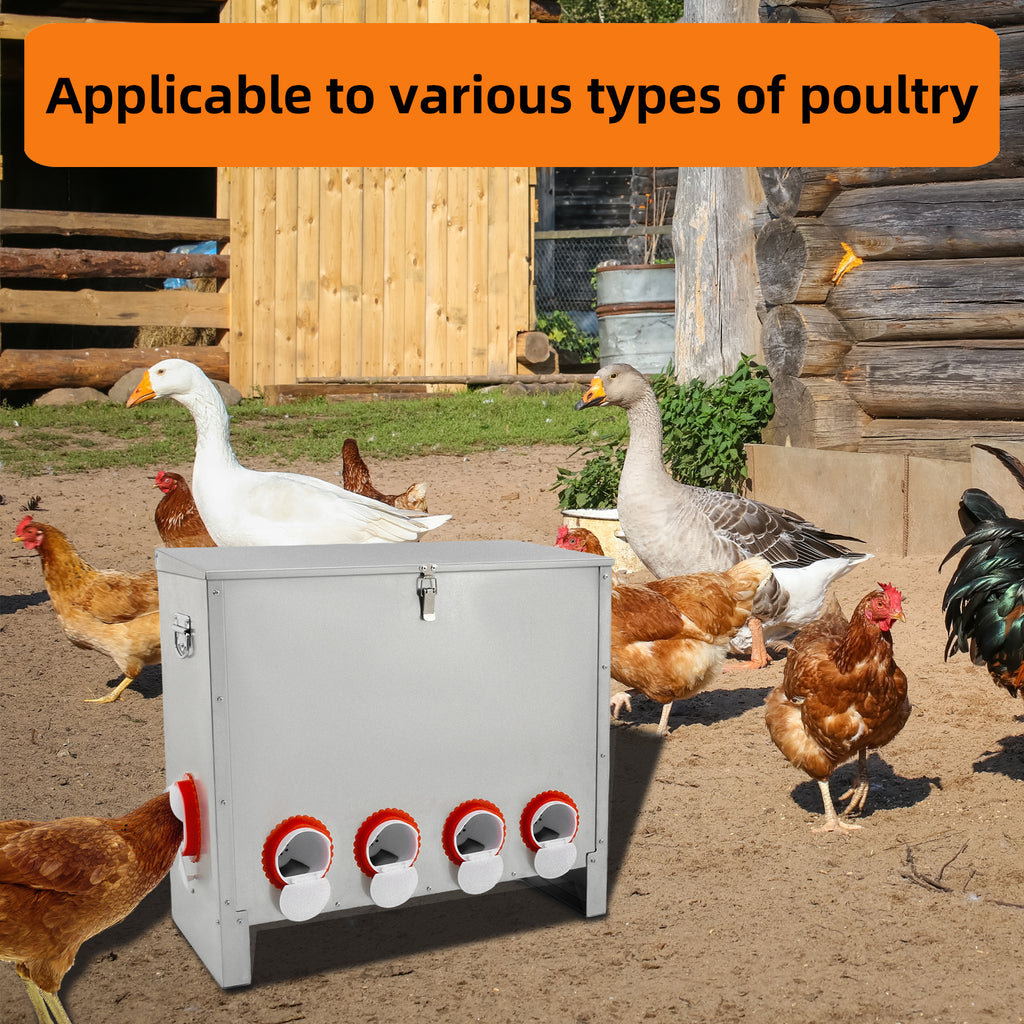 Metal Automatic Chicken Feeder 90LBS with 10 Ports,No Feed Waste,All Seasons Support,Weather-Resistant and Animal-Proof,Suitable for Chicken,Geese,Ducks,Turkeys,Quails