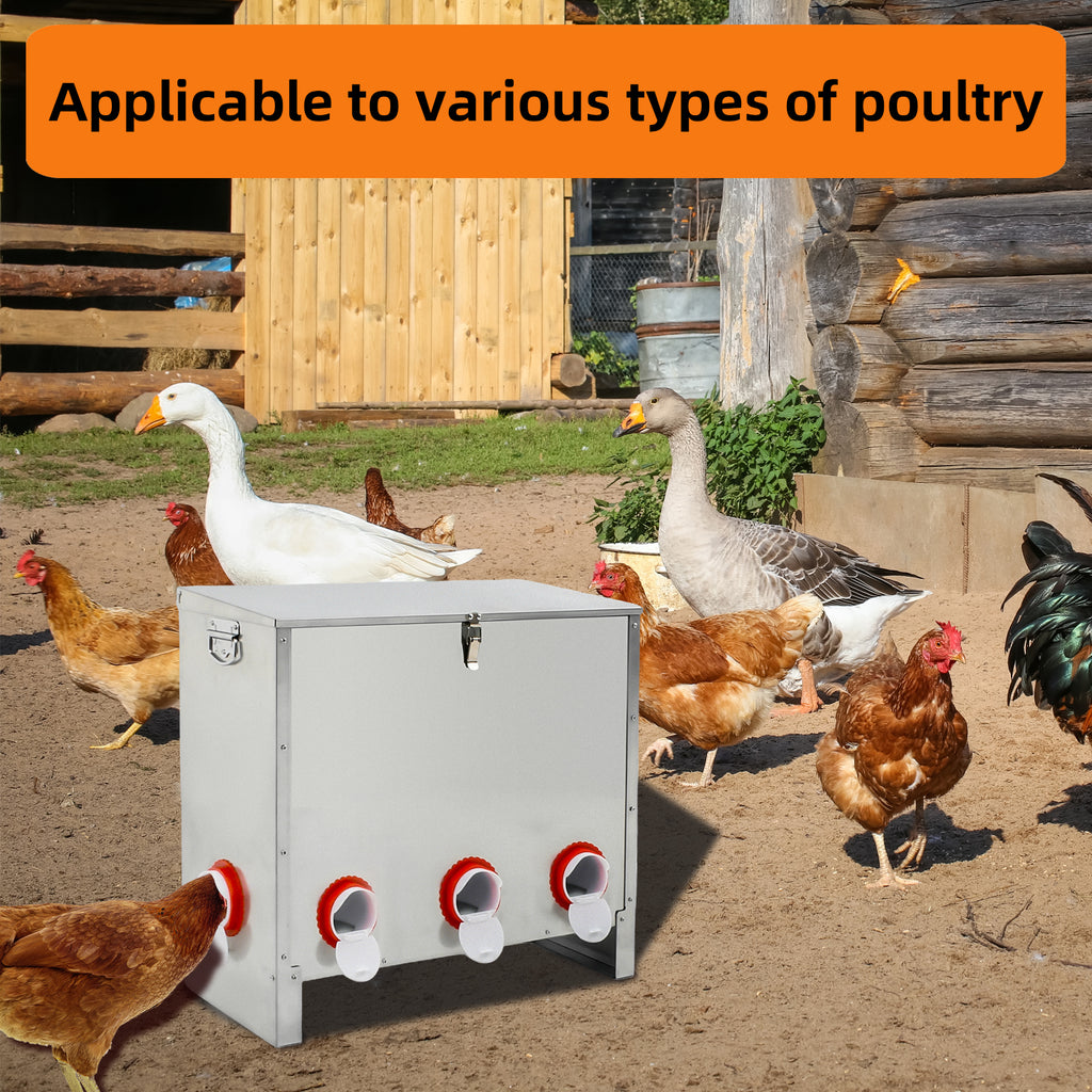 Metal Automatic Chicken Feeder 90LBS with 8 Ports,No Feed Waste,All Seasons Support,Weather-Resistant and Animal-Proof,Suitable for Chicken,Geese,Ducks,Turkeys,Quails